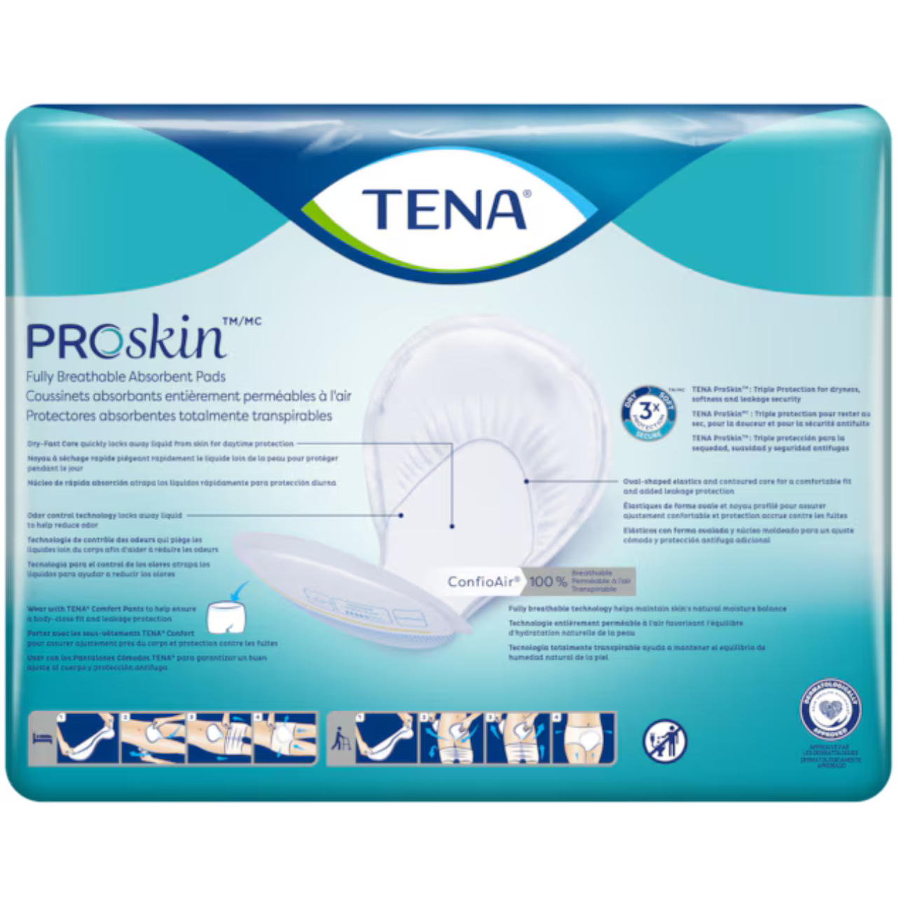 TENA ProSkin Régulier de jour | Coussinets absorbants grand format entièrement perméables à l’air
