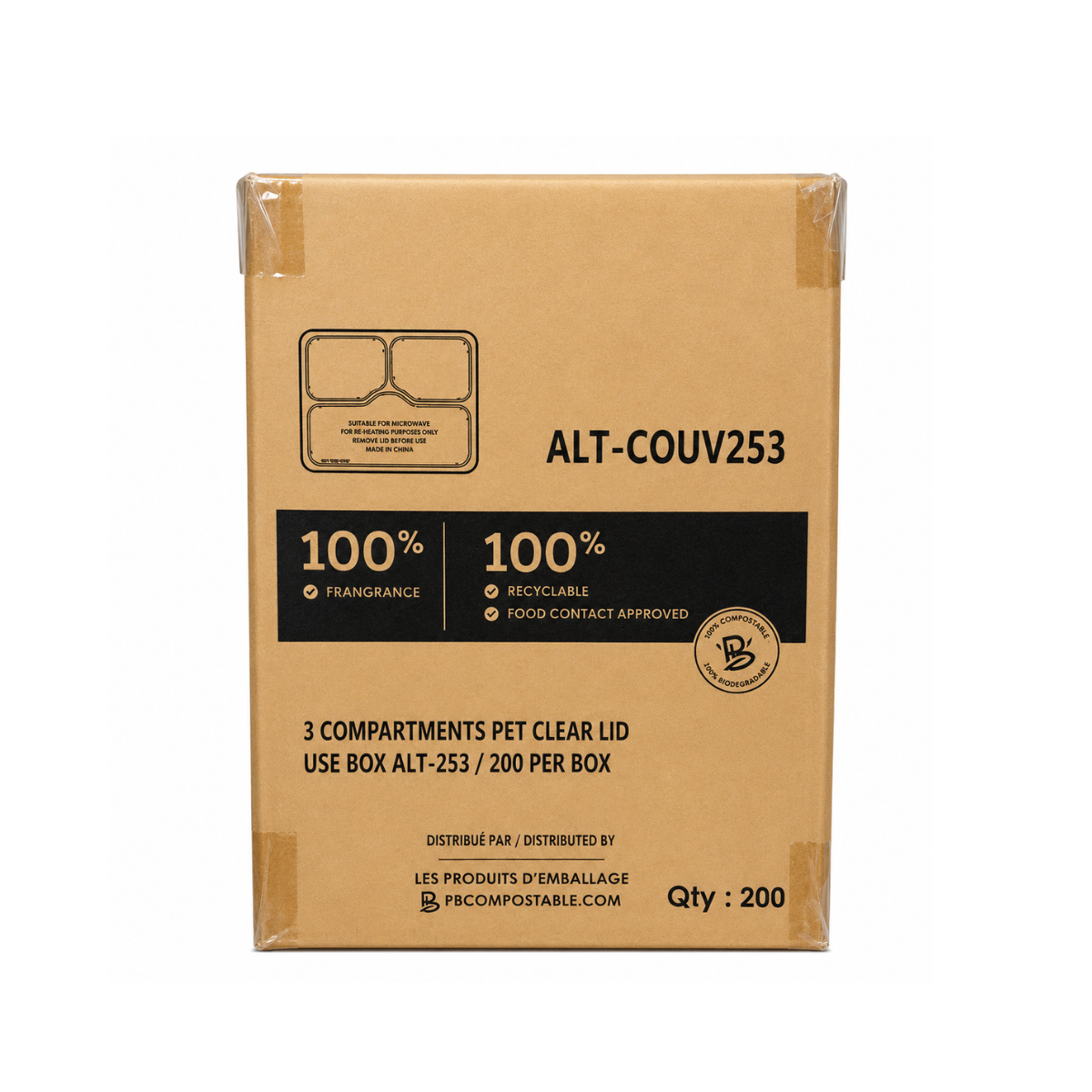 Couvercle Clair 10.8" x 8.8" x 1" Pour Boîte À Lunch 3 Compartiments – 200/Caisse