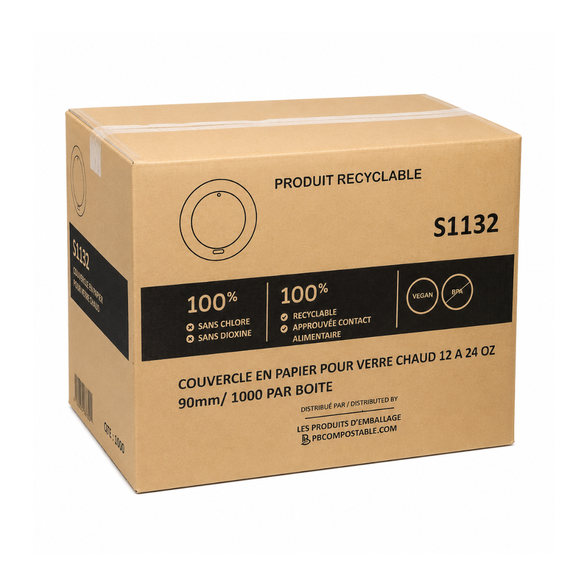 Couvercle En Papier Pour Verre Chaud 12 À 24 Oz 1000/Caisse