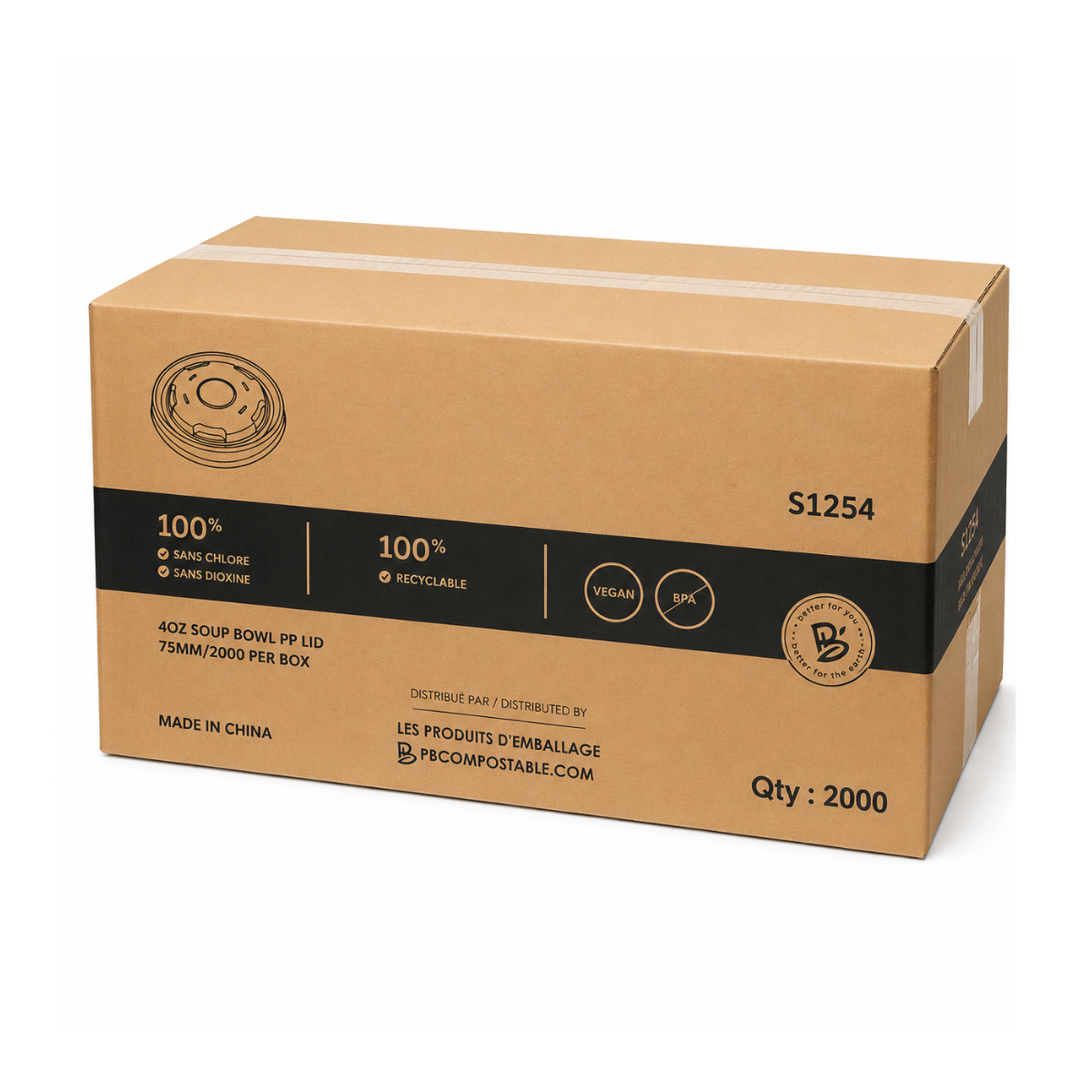 Couvercle en plastique pour bol rond 4oz 2000/caisse