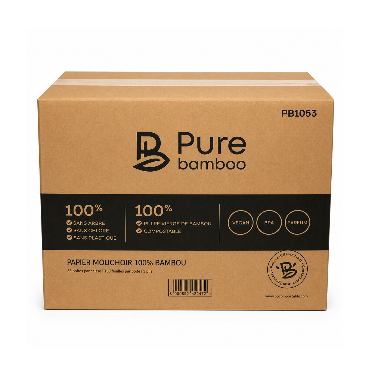 Papier mouchoir Pure Bamboo 3 plis - 150 feuilles - 36BOITE/CS