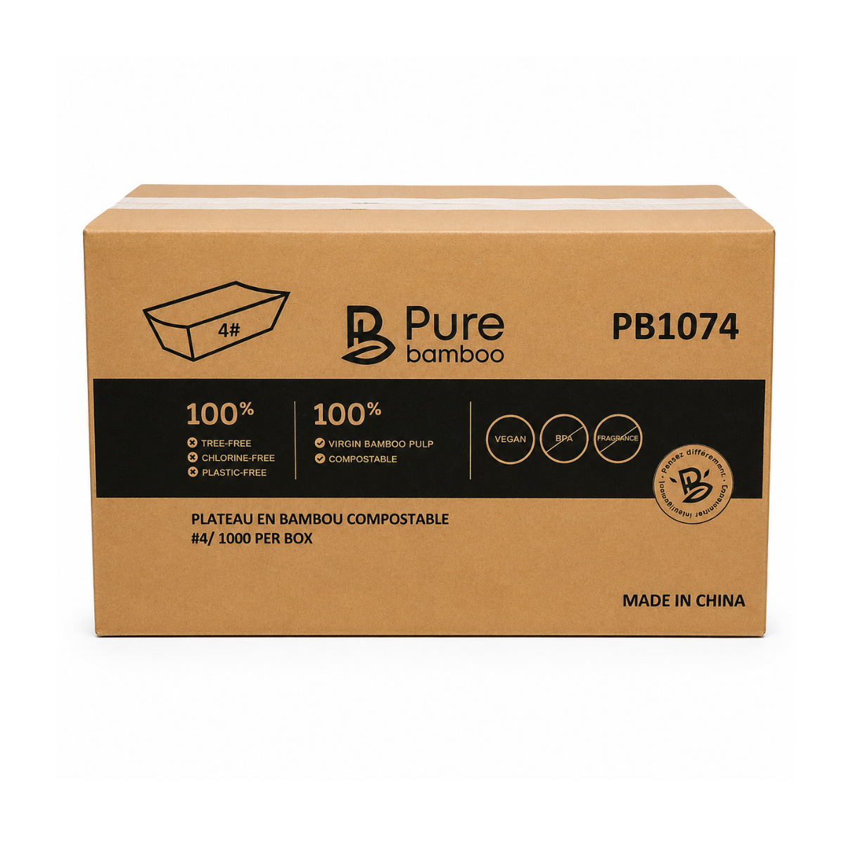 Plateau en bambou No.4 compostable 1000/boites