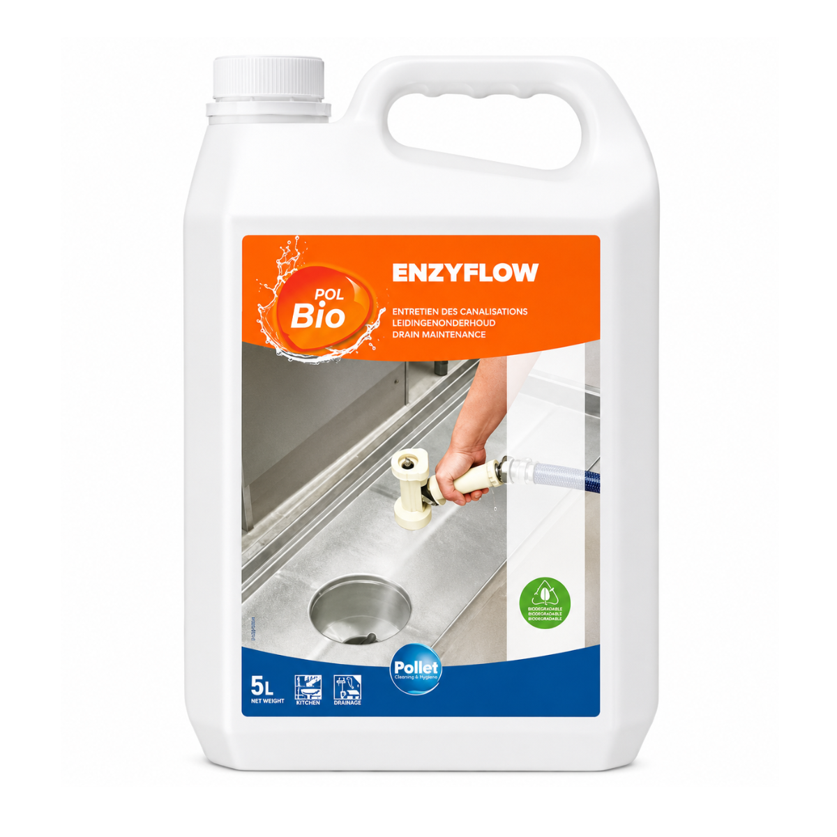 Polbio EnzyFlow Entretien biotechnologique des canalisations et bacs à graisse 10L