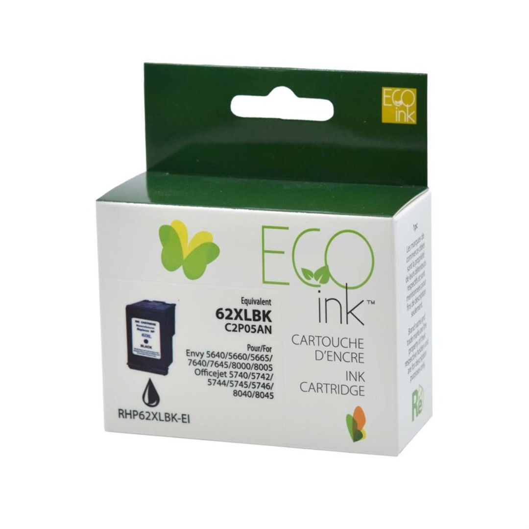 HP No.62XL C2P05AN Reman Noir EcoInk