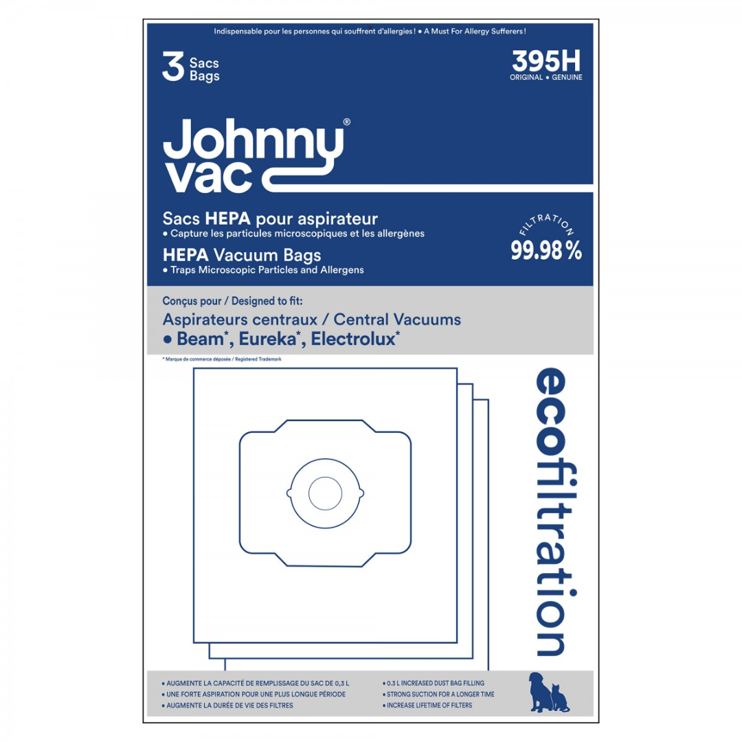 Sac microfiltre HEPA pour aspirateur central Beam, Eureka et Electrolux - paquet de 3 sacs - 4464