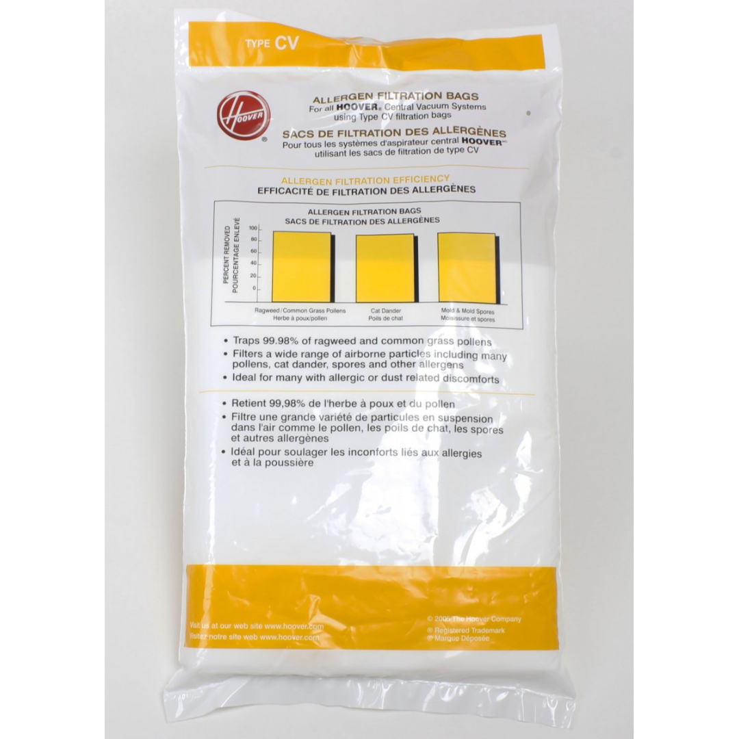 Sac synthétique pour aspirateur central Hoover type CV - paquet de 3 sacs