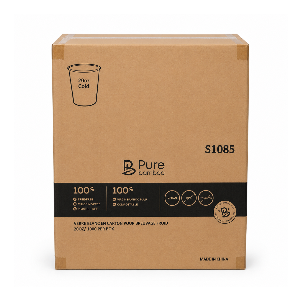 Verre en carton pour breuvage froid 20oz - 1000/Caisse