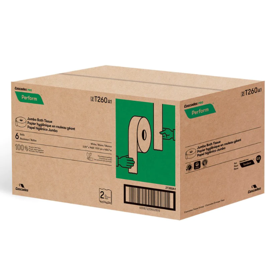 Papier hygiénique jumbo 1400' 2 plis 6 rlx/cs Cascades T260