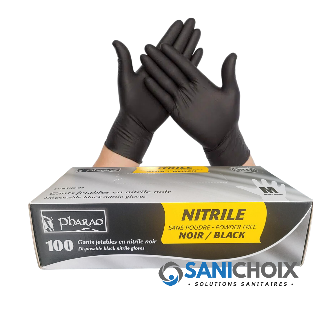Gants de nitrile sans poudre Noir CAISSE 10 X 100 *LIVRAISON GRATUITE –  SaniChoix
