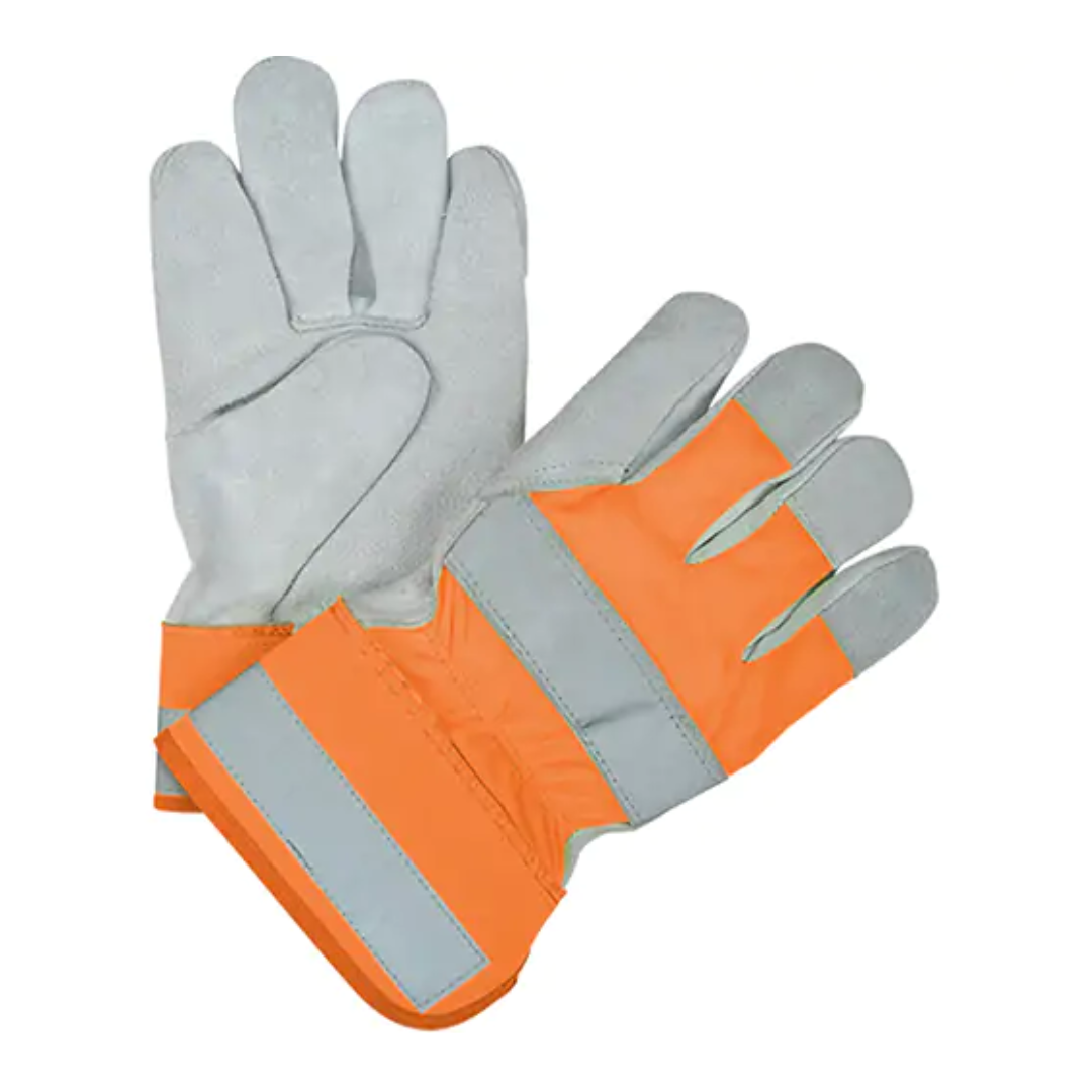 Gants d'ajusteur haute visibilité de première qualité, Paume en Cuir de vache refendu, Doublure en Coton