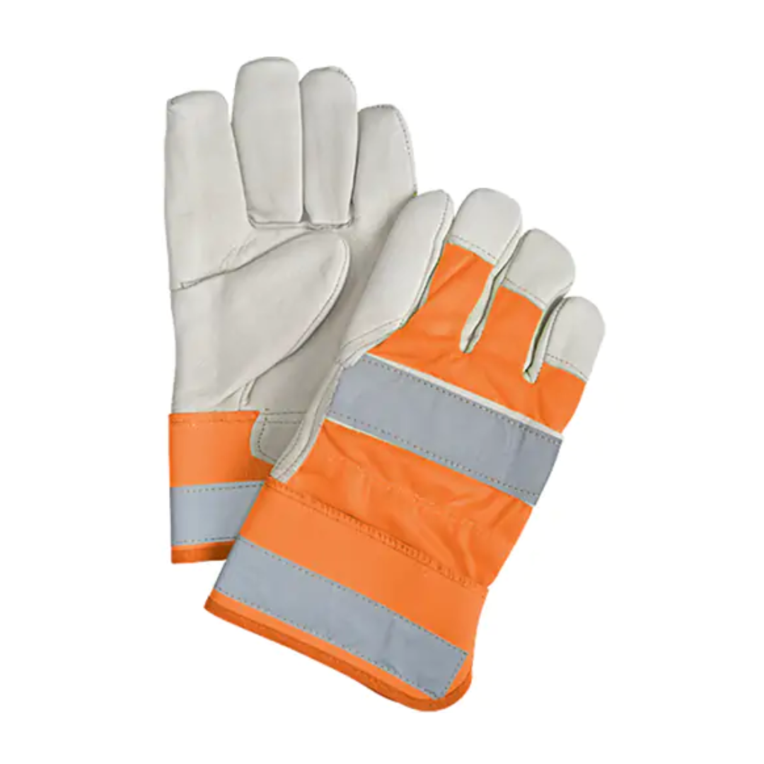 Gants d'ajusteur haute visibilité de première qualité, Paume en Cuir fleur de vache, Doublure en Coton