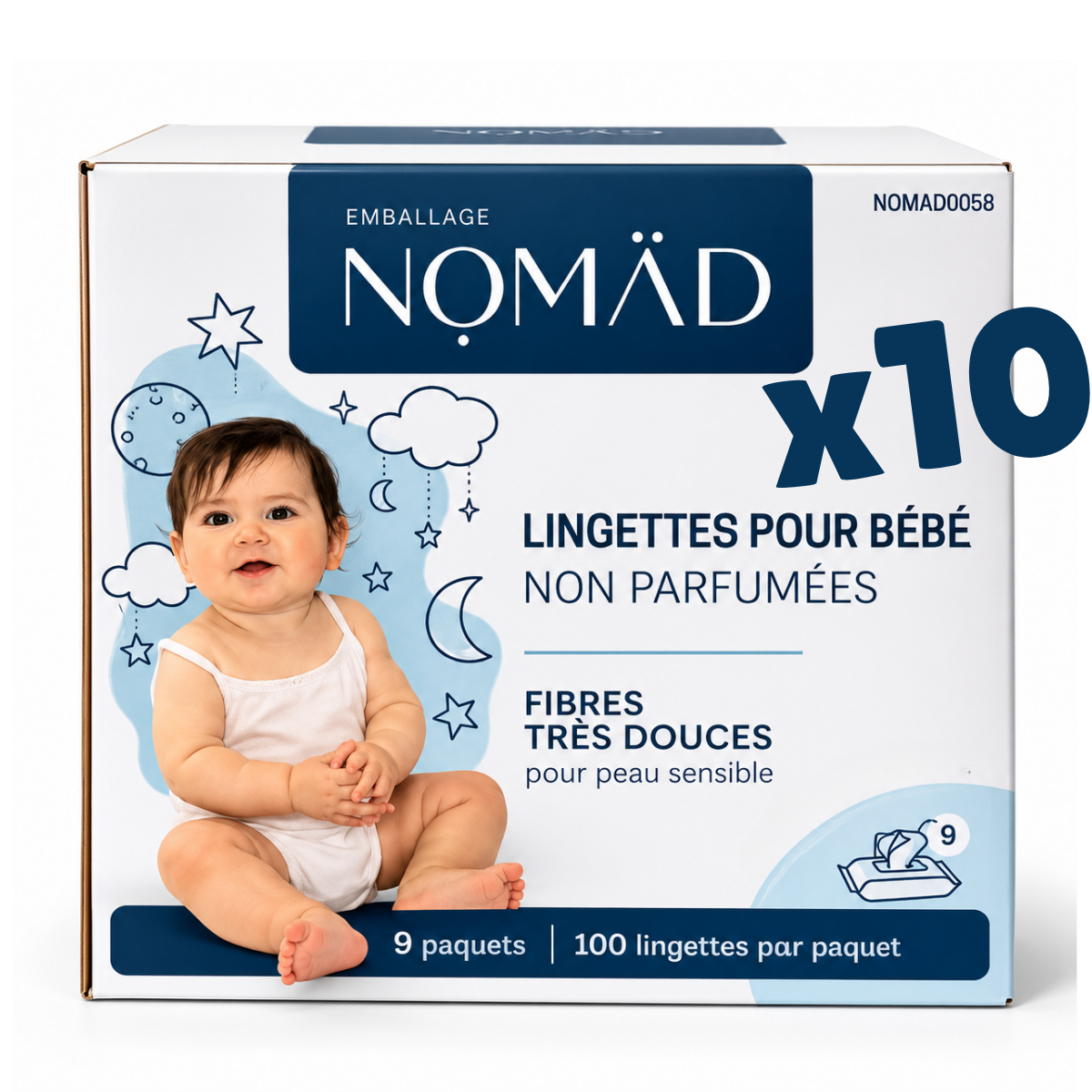 Lingettes de bébé personnelles 9 paquets de 100/caisse