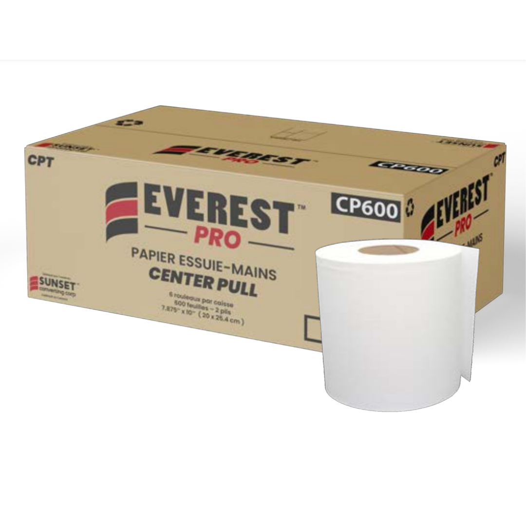 Papier à main CENTER-PULL Blanc 600F 7.65"X500' x 6RLX