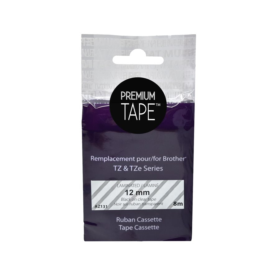 AZ131 - Brother TZ-131 ruban Noir sur transparent 12mm compatible 2/pqt *LIVRAISON GRATUITE