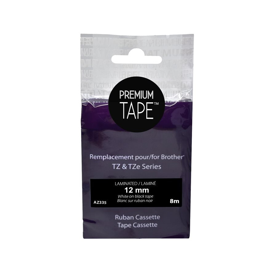 Brother TZ-335 BLANC/NOIR 12mm compatible 2/pqt *LIVRAISON GRATUITE