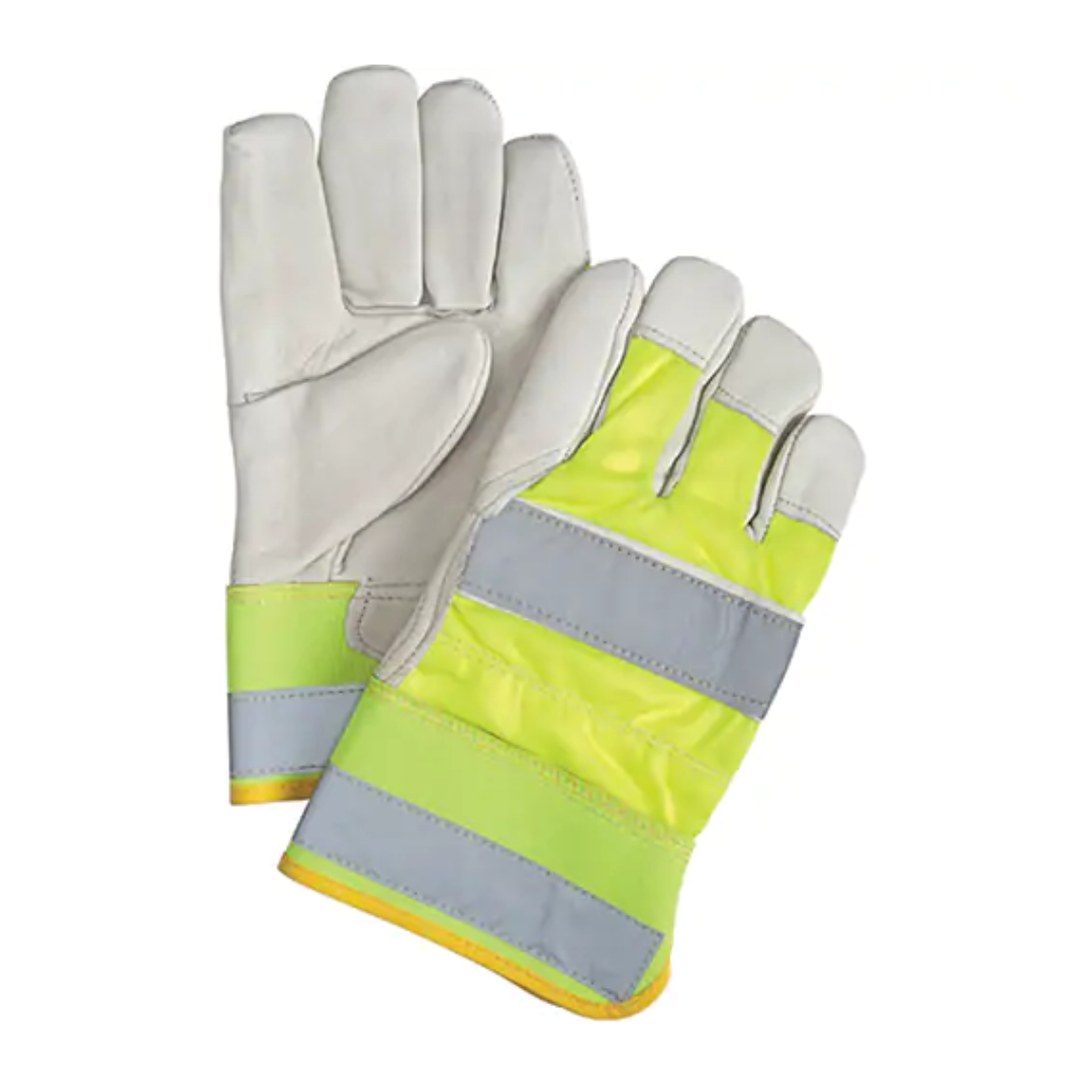 Gants d'ajusteur haute visibilité de première qualité, Paume en Cuir fleur de vache, Doublure en Coton
