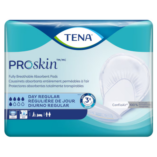 TENA ProSkin Régulier de jour | Coussinets absorbants grand format entièrement perméables à l’air