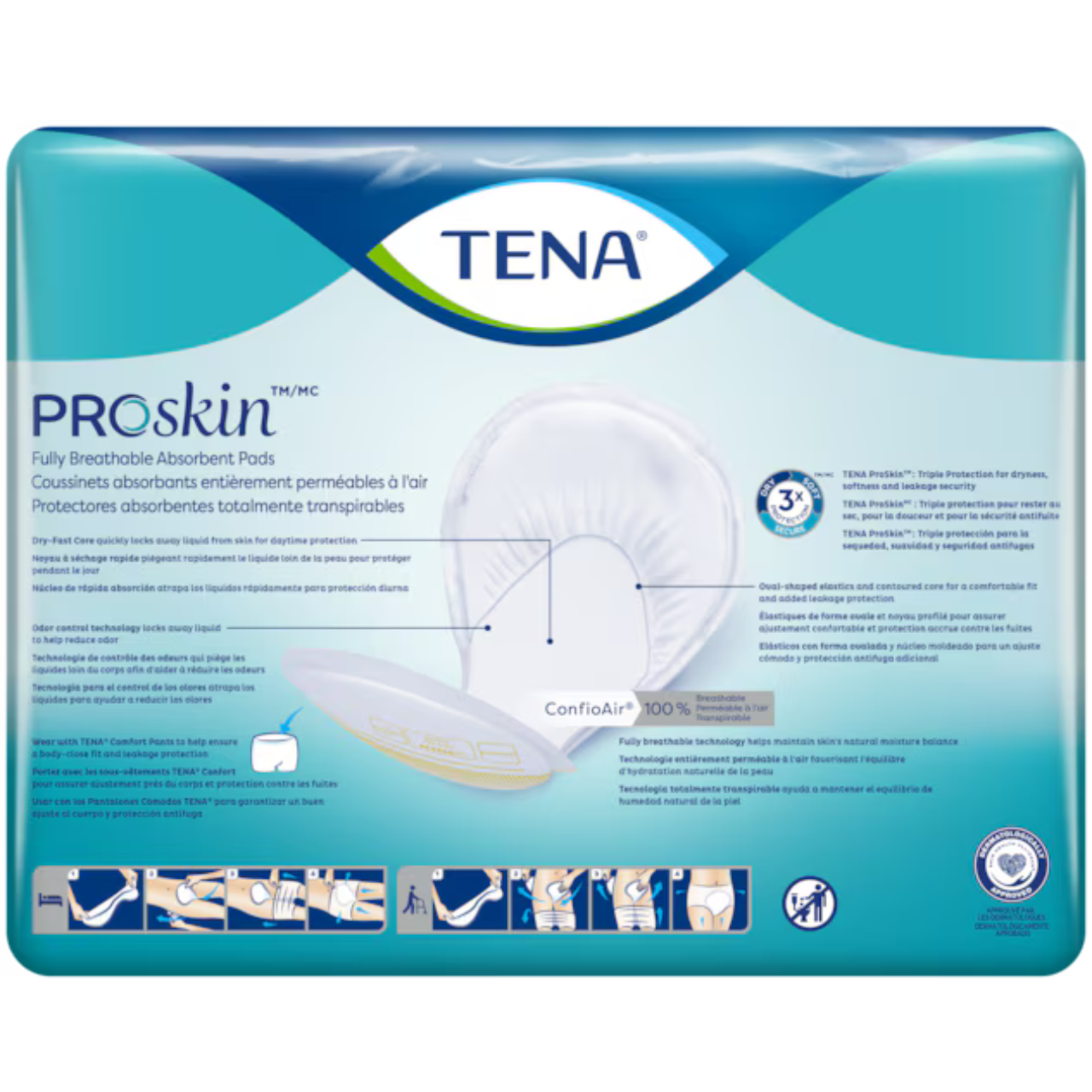 TENA ProSkin Plus de jour | Coussinets absorbants grand format entièrement perméables à l’air