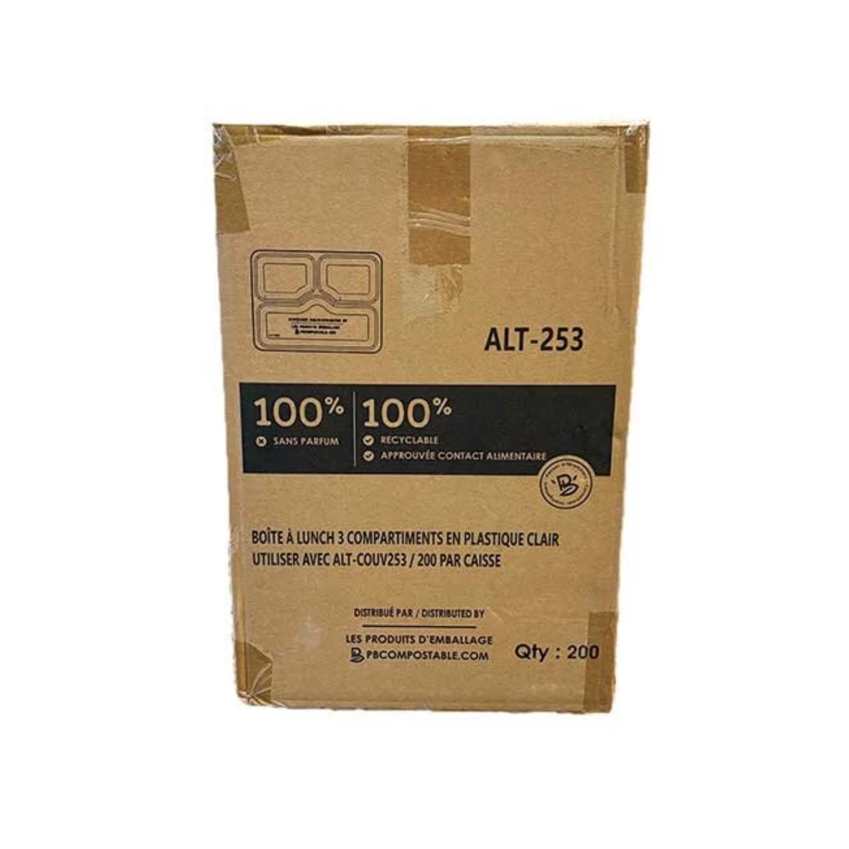 Boite À Lunch 3 Compartiments Plastique Clair 10.5"X8.5"X1.7" 200/Caisse