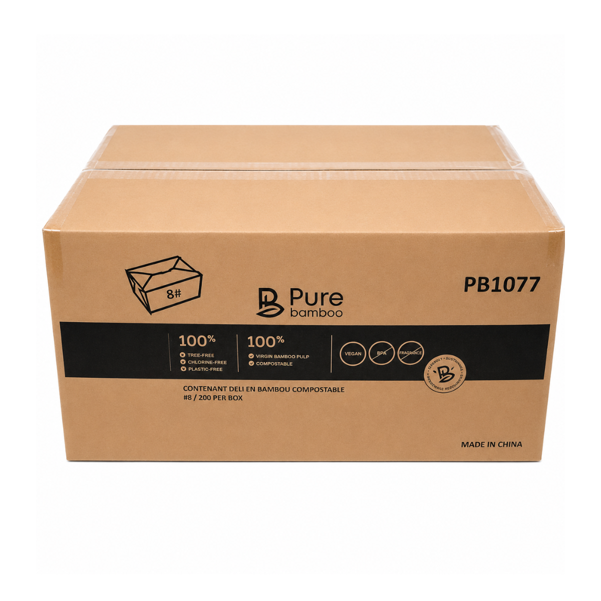 Contenant Deli En Bambou Compostable #8 Pure Bamboo – 200/Boîte