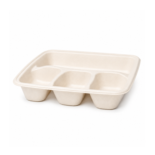 Contenant En Bagasse 9" 4 Compartiments – 200/Caisse
