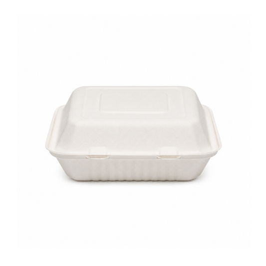 Contenant En Bagasse Avec Rabat 3 Compartiments 9" x 9" x 3" – 200/Caisse