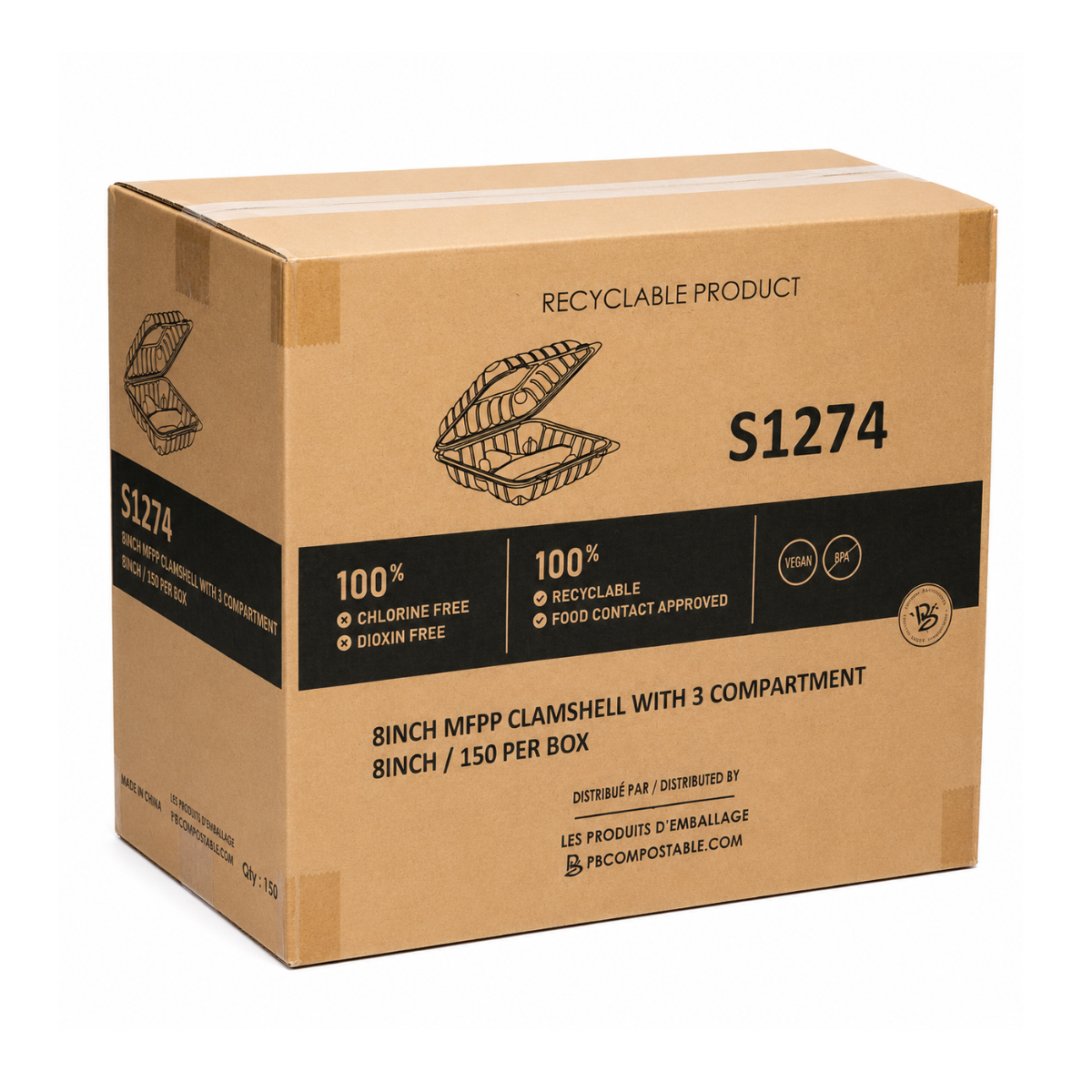 Contenant MFPP 8" 3 Compartiments 900 ml – 150/Caisse