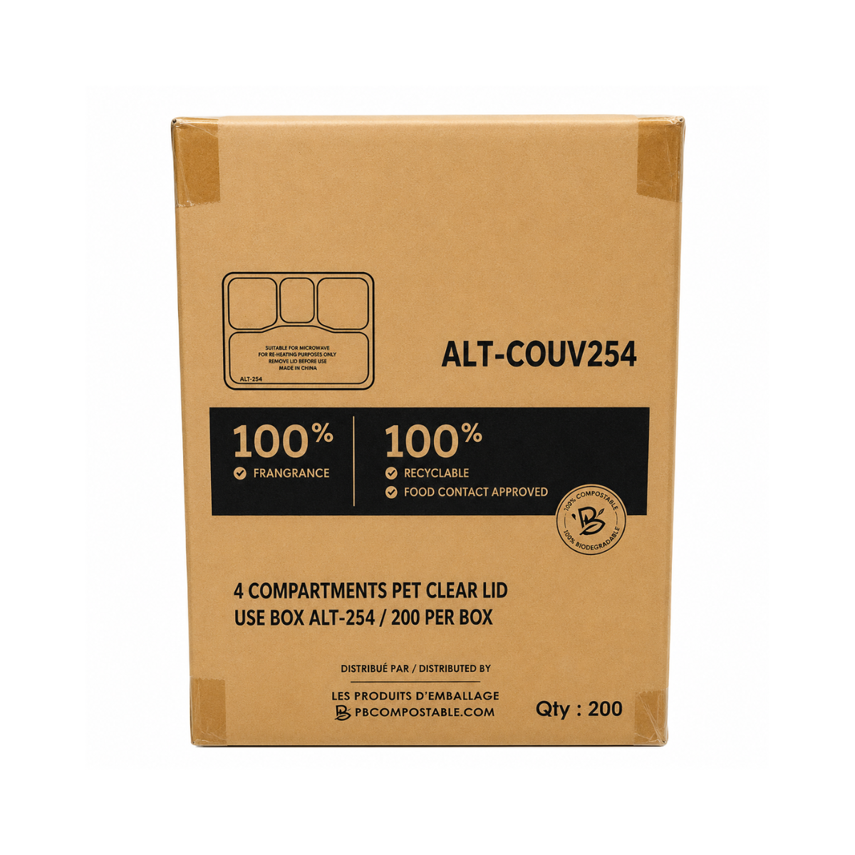 Couvercle Clair 10.8" x 8.8" x 1" Pour Boîte À Lunch 4 Compartiments – 200/Caisse