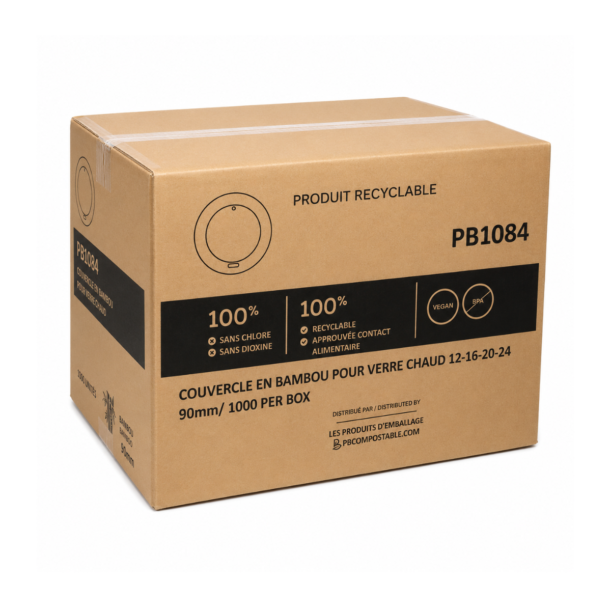Couvercle En Bambou Pour Verre Chaud 12-16-20-24 1000/Caisse