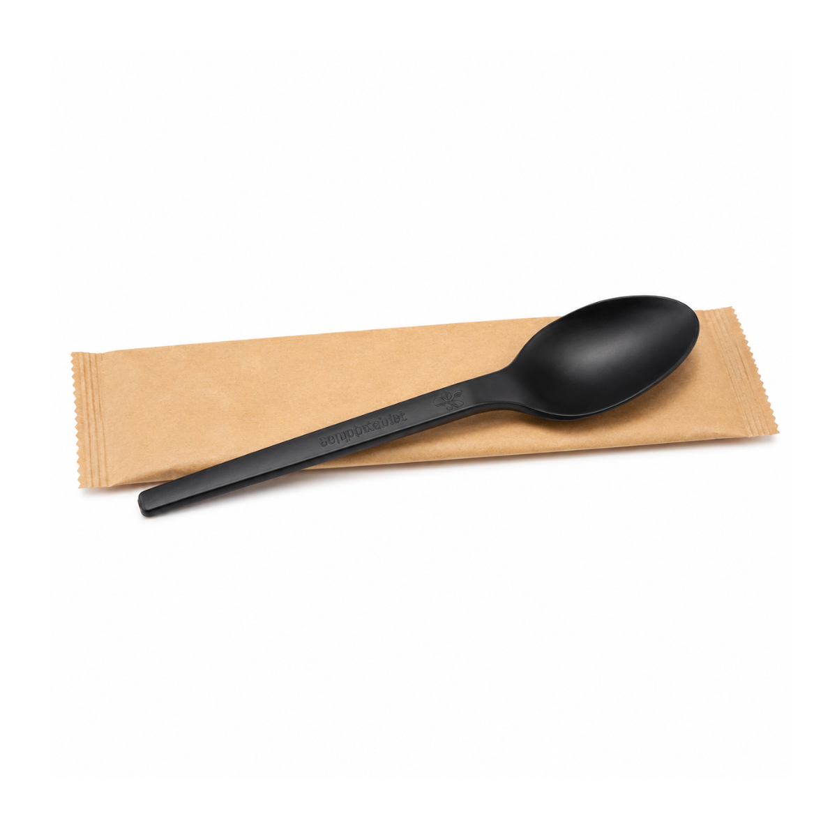 Cuillère noir en PLA emballé individuellement 1000/caisse