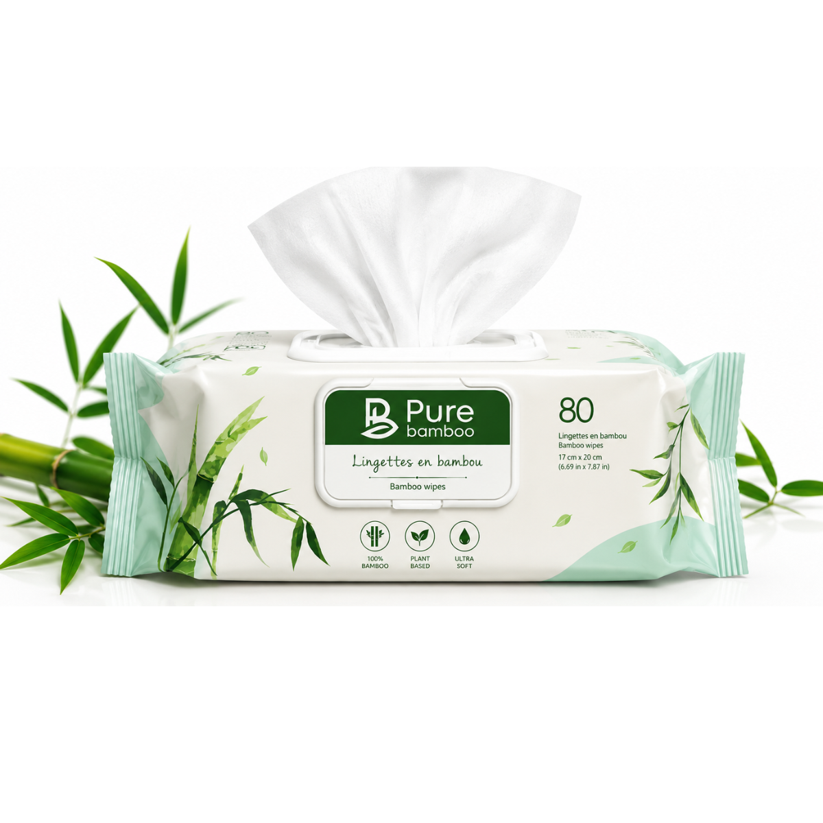 Lingette pour bebe Pure Bamboo compostable - 12x80/caisse