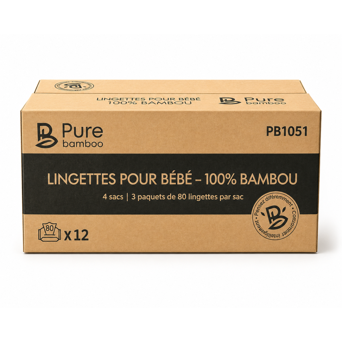 Lingette pour bebe Pure Bamboo compostable - 12x80/caisse