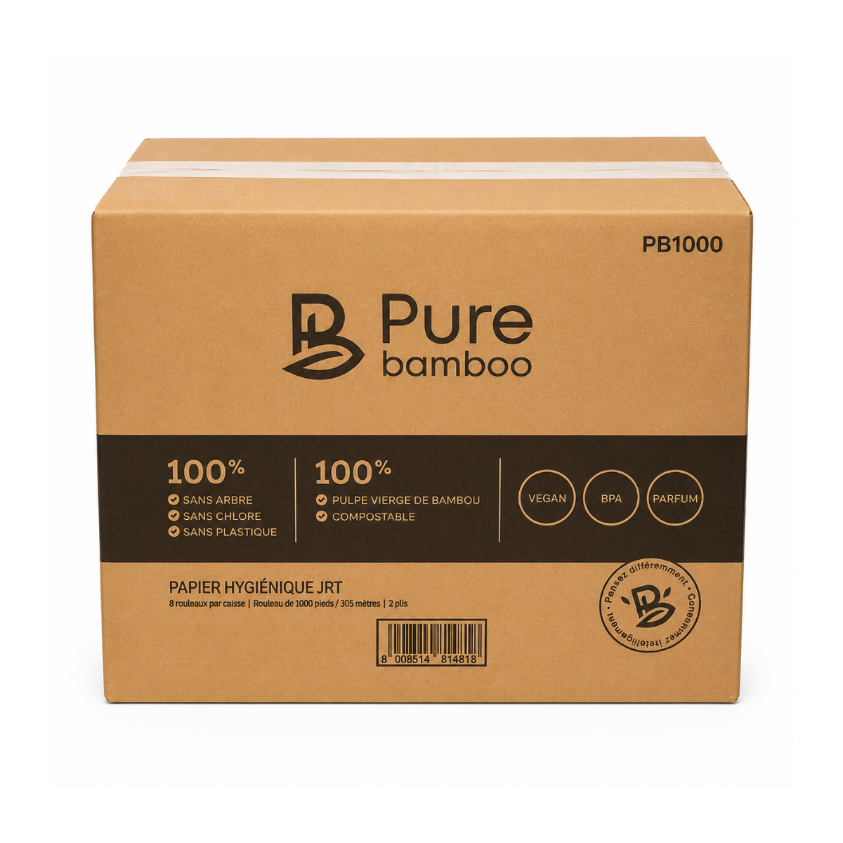 Papier hygiénique JRT Pure Bamboo 1000'/RLX 12 LBS- 8 RLX CS