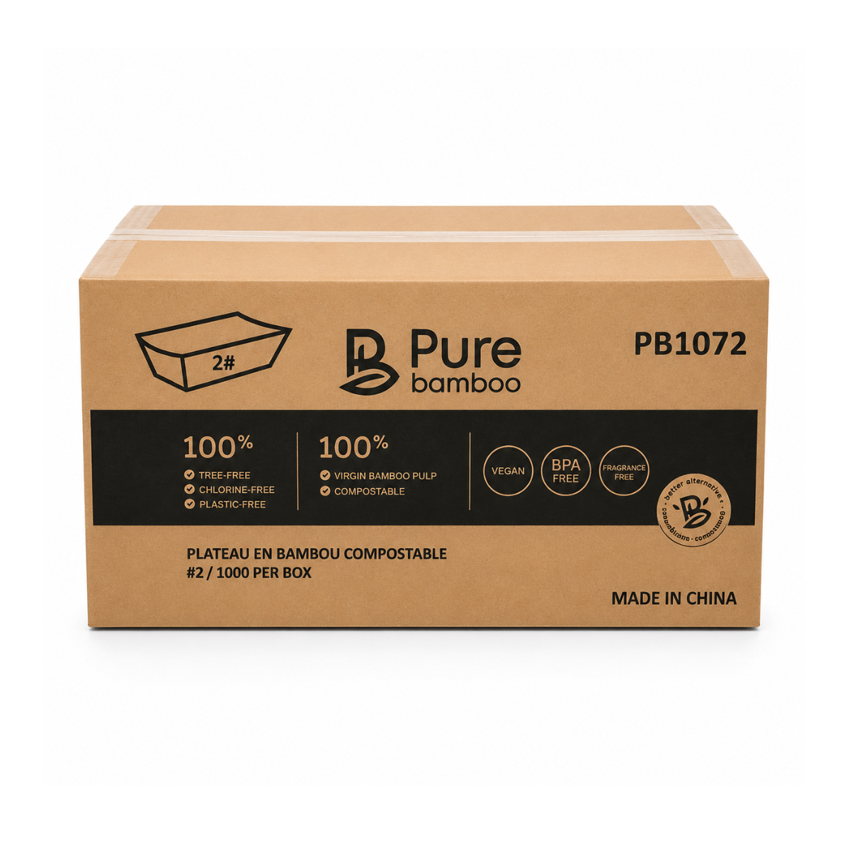 Plateau en bambou No.2 compostable 1000/boites