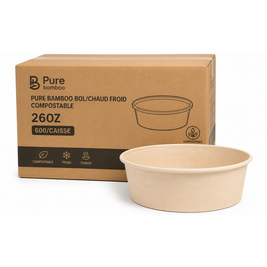 Pure Bamboo bol/chaud froid compostable 26oz - 600/caisse