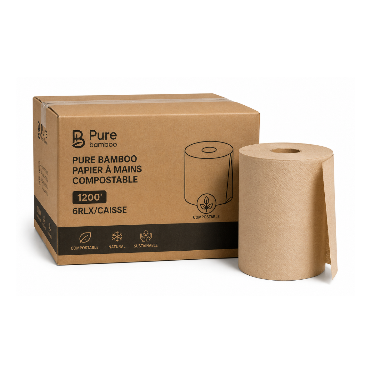 Pure Bamboo papier à mains compostable 1200' - 6RLX/caisse