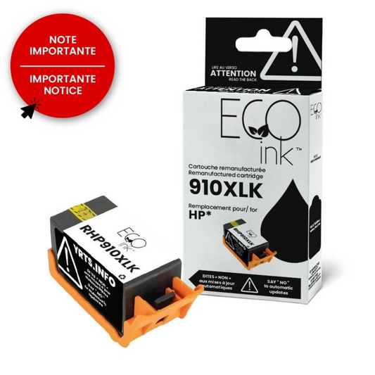HP 910XL (3YL65AN) Encre Eco Reman YRTS Noire 825 Pages