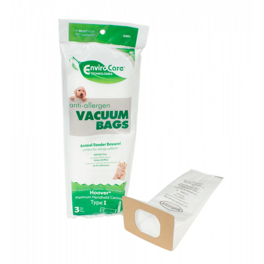 Sac Microfiltre HEPA Pour Aspirateur Hoover Type I - Paquet De 3 Sacs - Envirocare A891