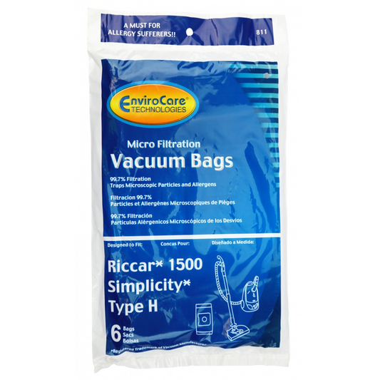 Sac microfiltre pour aspirateur Riccar 1500 et Simplicity type H - paquet de 6 sacs