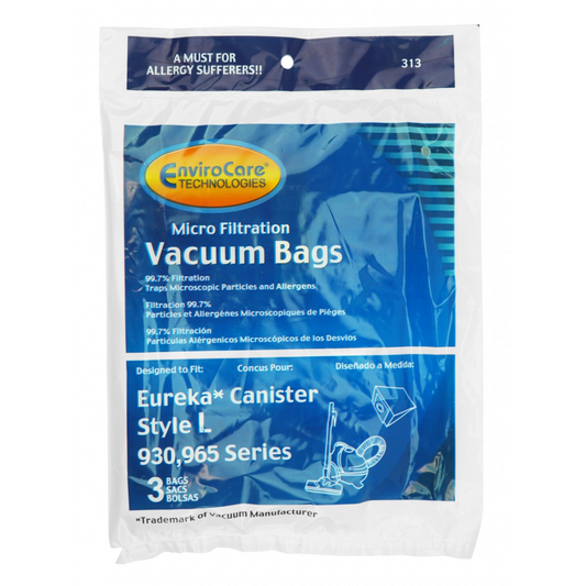 Sac microfiltre pour aspirateur chariot Eureka type L série 930, 965 - paquet de 3 sacs