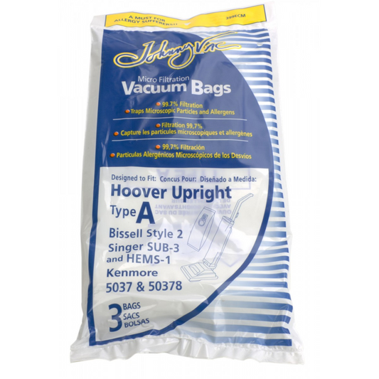 Sac microfiltre pour aspirateur Hoover type A, Bissell Style 2, Singer SUB-3, HEMS-1 et Kenmore 5037/50378 - paquet de 3 sacs