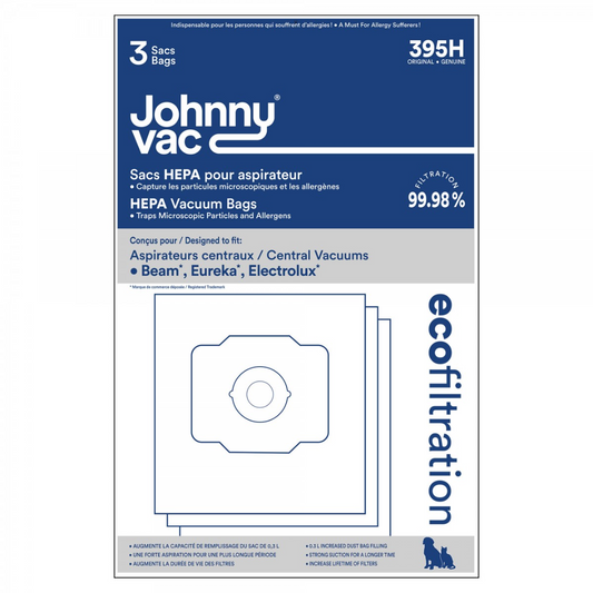 Sac microfiltre HEPA pour aspirateur central Beam, Eureka et Electrolux - paquet de 3 sacs - 4464