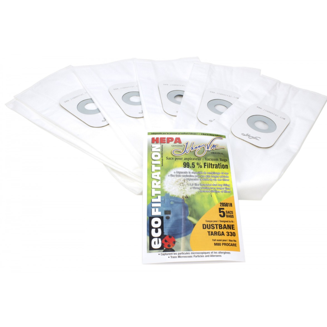 Sac microfiltre HEPA pour aspirateur Dustbane Targa 330 et M80 Procare - paquet de 5 sacs