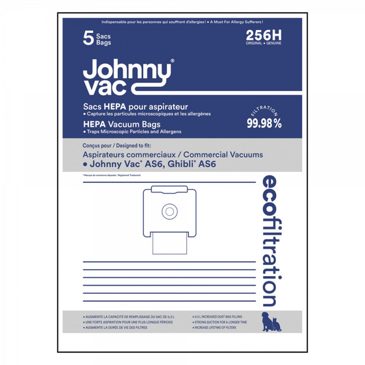 Sac microfiltre HEPA pour aspirateur Johnny Vac AS6, Ghibli AS6 - paquet de 5 sacs