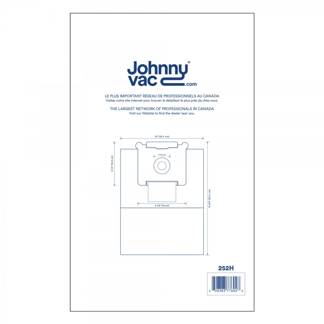 Sac microfiltre HEPA pour aspirateur commercial Johnny Vac JV5 et Ghibli AS5 - paquet de 5 sacs