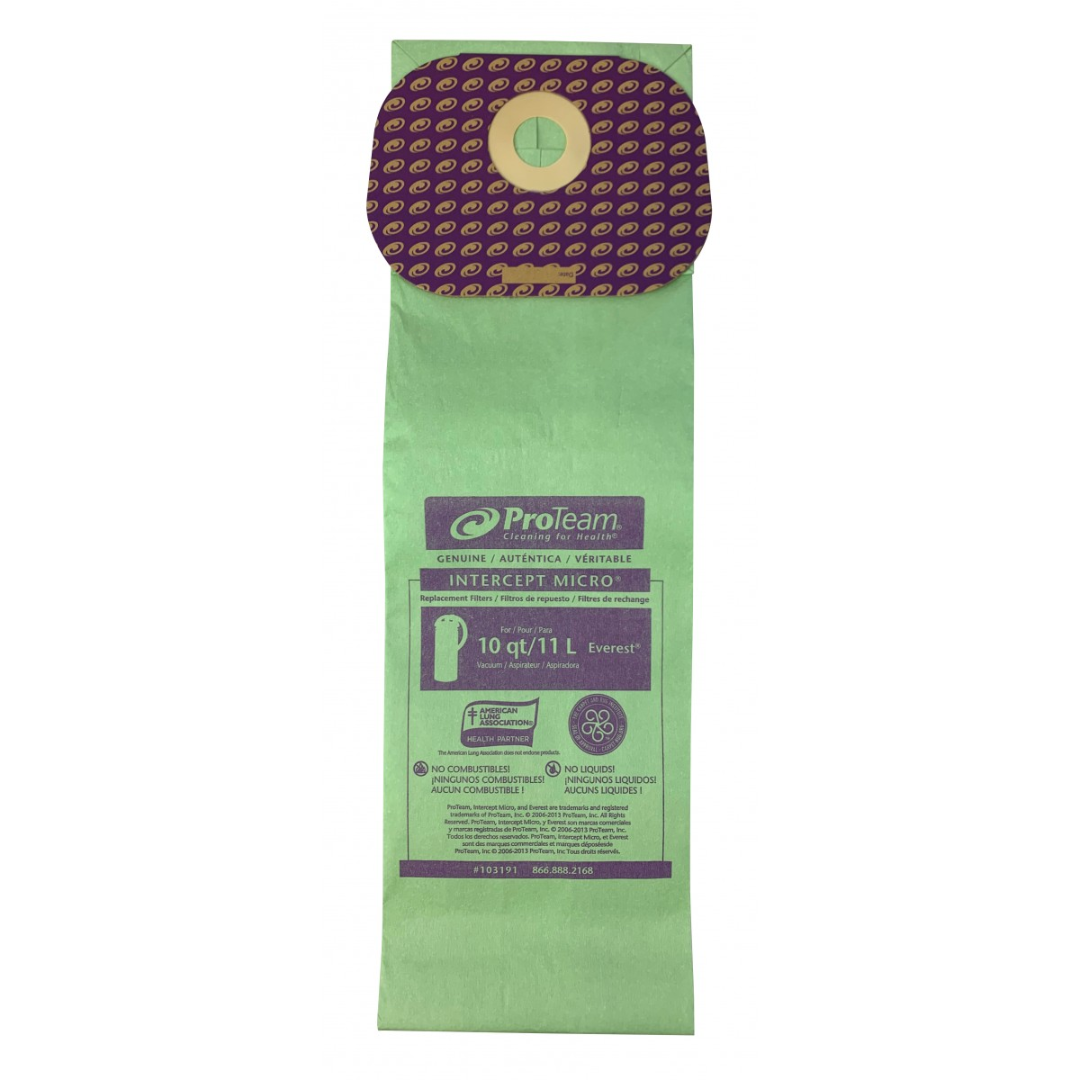 Sacs en papier pour aspirateur Proteam 11 L (10 pintes) Everest - paquet de 10 sacs - # 103191