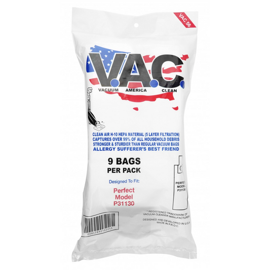 Sacs en papier pour aspirateur Perfect modèle P31130, paquet de 9 sacs - filtration à 5 couches