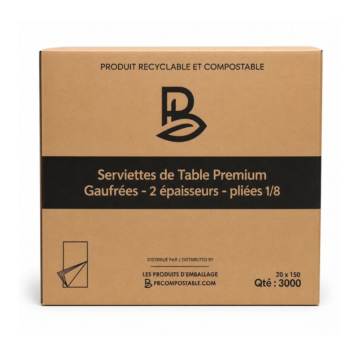 Serviette de table 2 plis Pure Bamboo blanchi 3000/caisse