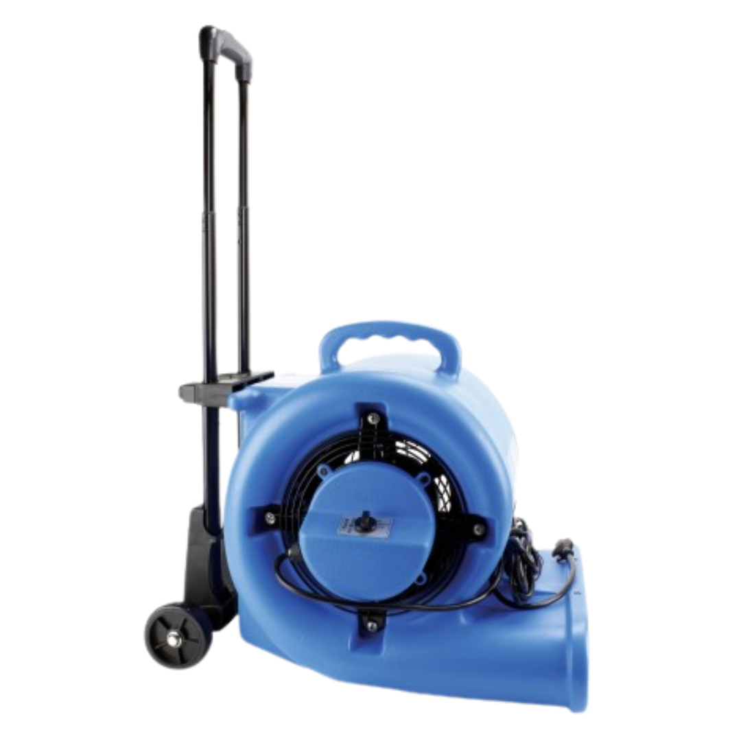 Ventilateur / souffleur / séchoir de plancher portatif - Johnny Vac - diamètre du ventilateur 9,5" (24 cm) - 3 vitesses avec poignée téléscopique et roues - bleu