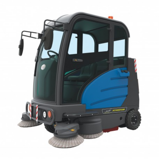 Balai motorisé industriel autoporté Johnny Vac - Surface de nettoyage de 74 1/4 " (1886 mm) - Cabine - Batterie et chargeur inclus